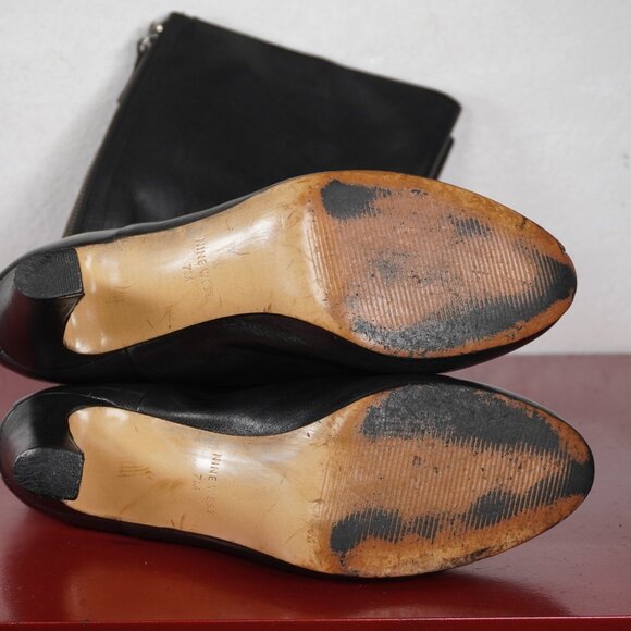 Women's Nine West Black Leather Knee High Heel Platform Fashion Boots 8 - Picture 9 of 9